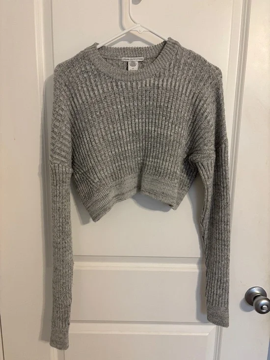 Urban Outfitters Gray Ribbed Cropped Crewneck Sweater - Picture 1 of 2